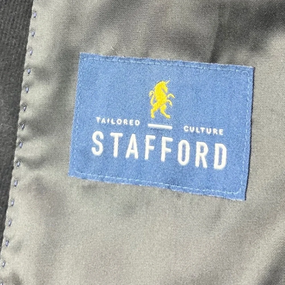 Stafford Mens Black Corduroy Blazer Classic Fit Sport Coat 46L Elbow Patches‎